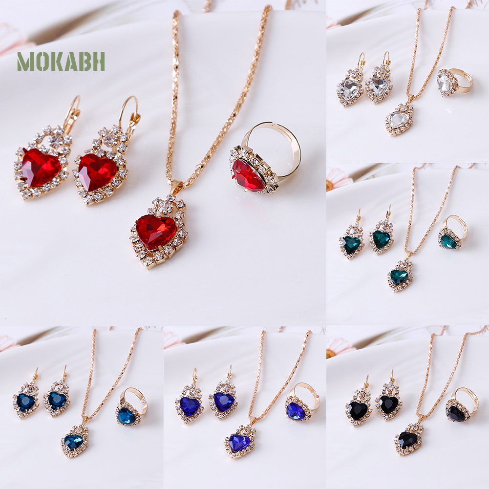 Vòng cổ / Bông Tai / Nhẫn Hình Trái Tim Đính Đá Lấp Lánh Thời Trang Cho Nữ