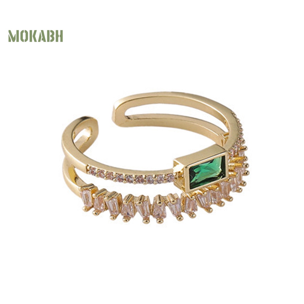 [Mới] Nhẫn Cưới Hai Lớp Dạng Mở Đính Đá Zircon Giả Màu Xanh Lá Có Thể Điều Chỉnh Làm Quà Tặng Valentines