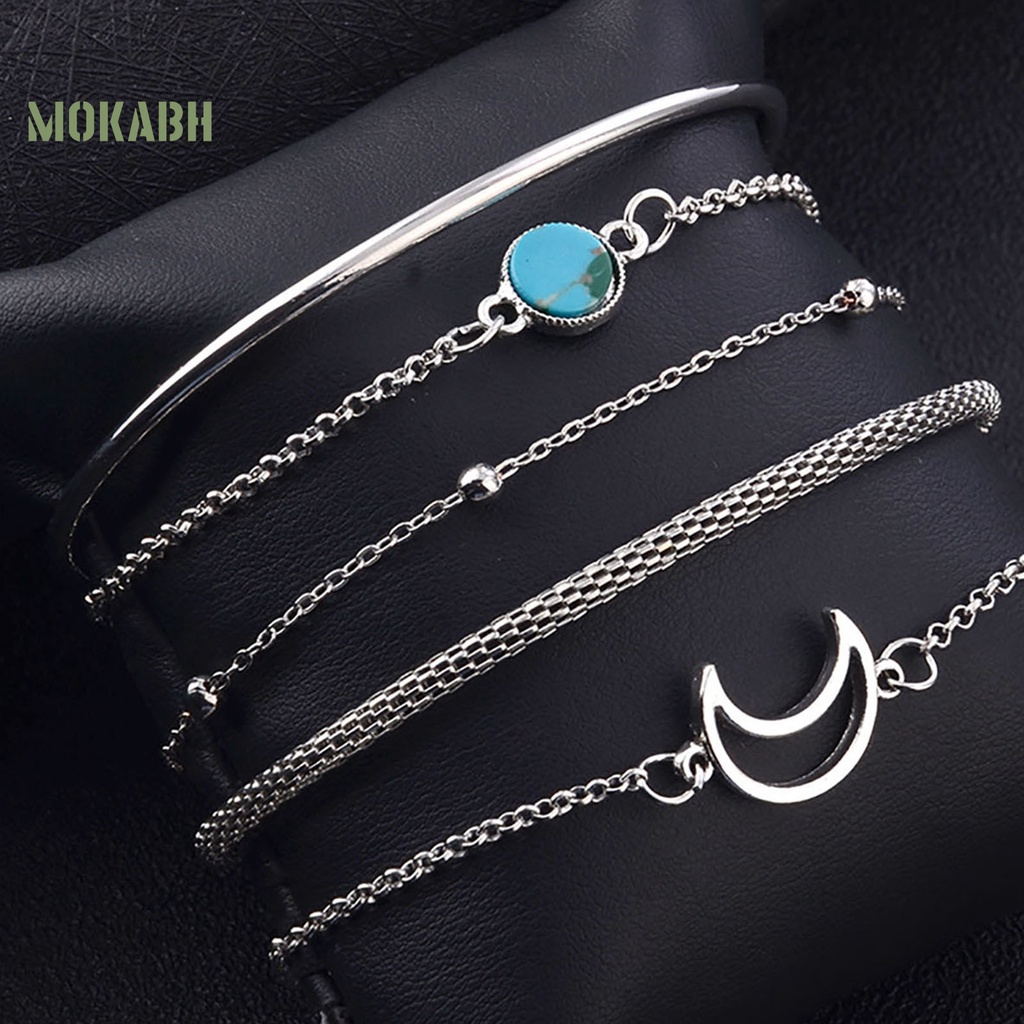 Set 5 Vòng Tay Hợp Kim Nhiều Hình Dạng Cho Nữ