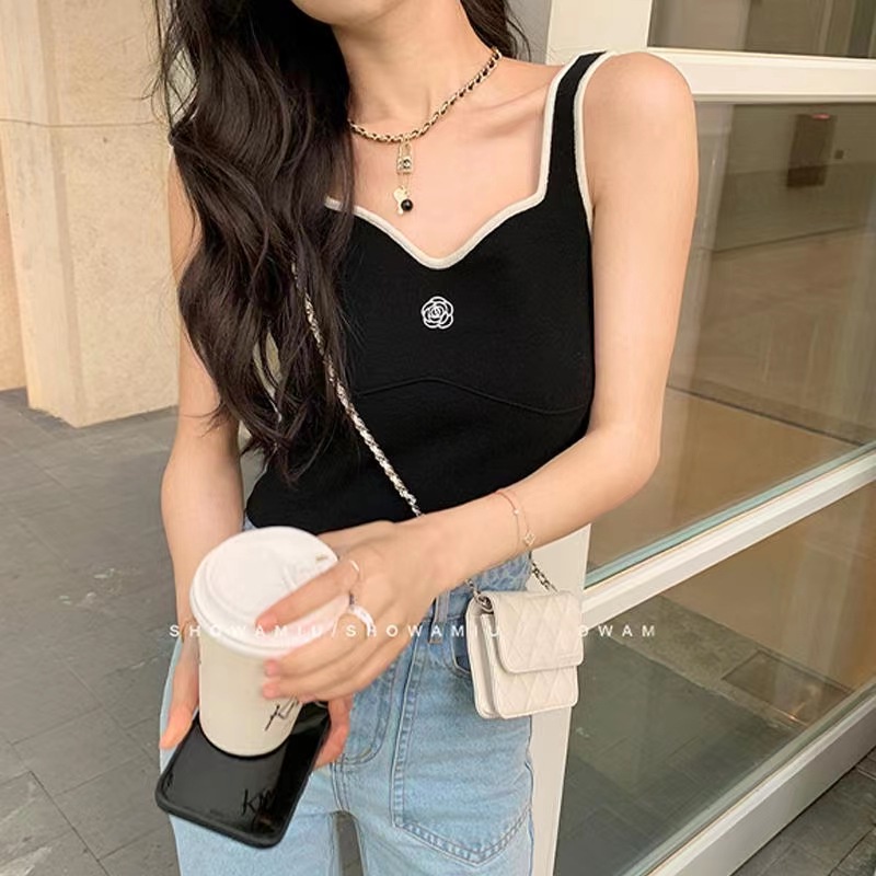 Áo Hai Dây Dệt Kim Thêu Hoa Trà Kiểu Pháp Thời Trang Mùa Hè Cho Nữ