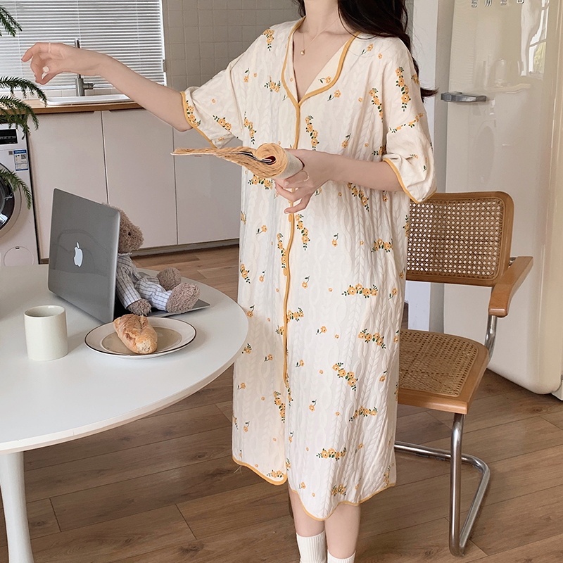 Đầm Ngủ Cotton Dáng Rộng Họa Tiết Hoa Thời Trang Mùa Hè Cho Nữ