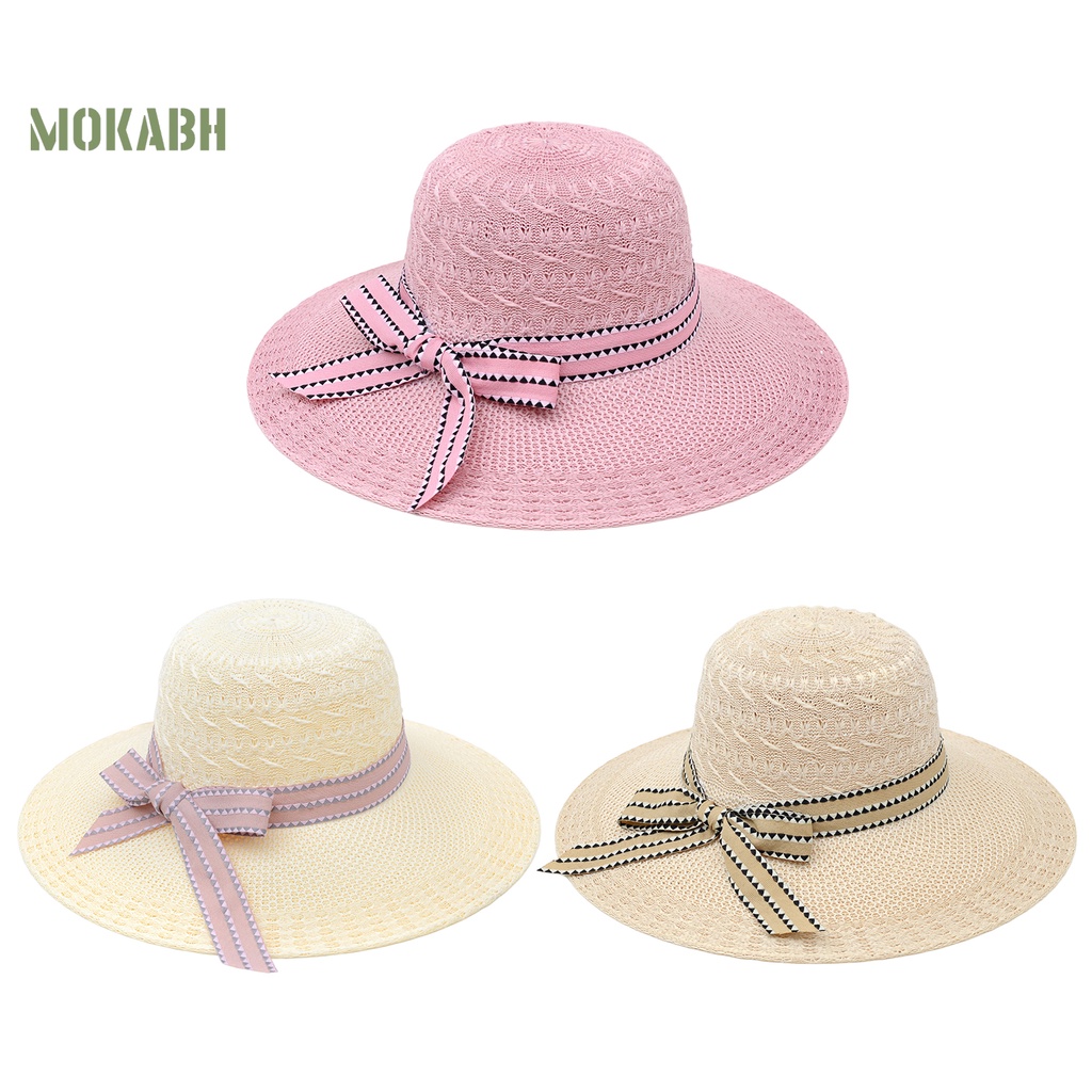 Nón Rộng Vành Thoáng Khí Đính Nơ Thời Trang Đi Biển Mùa Hè Cho Nữ