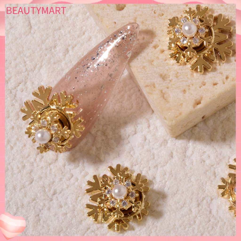 Phụ Kiện Trang Trí Móng Tay Hình Bông Tuyết 3D Đính Đá Zircon / Ngọc Trai Nhân Tạo Cho Năm Mới