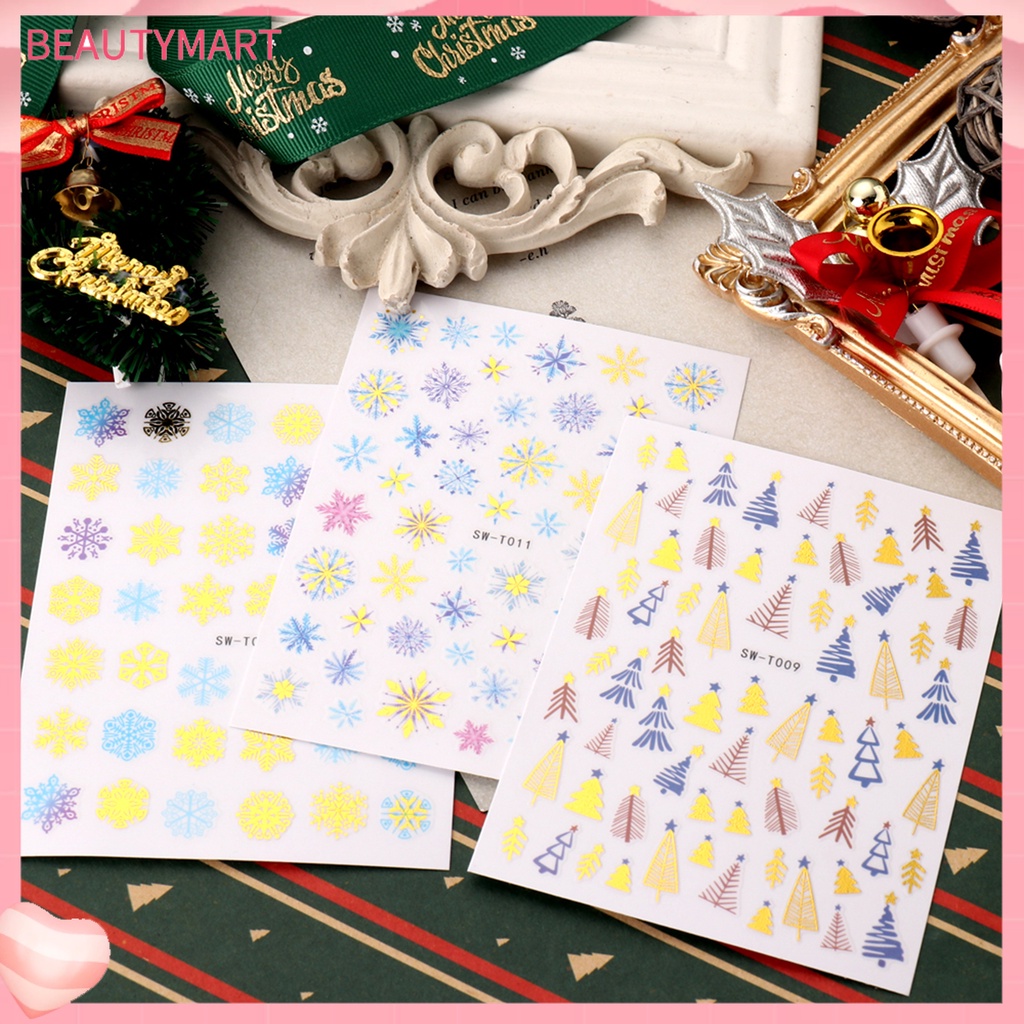 Miếng Dán Móng Tay Tự Dính Không Phai Màu Sắc Tinh Tế Chống Nước Có Thể Tháo Rời Họa Tiết Bông Tuyết Giáng Sinh DIY