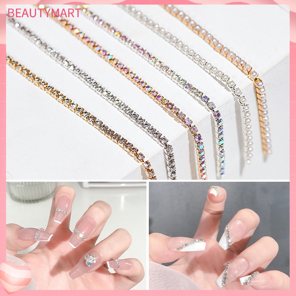 Set 6 Phụ Kiện Chuỗi Ngọc Trai / Kim Loại Trang Trí Móng Tay Nghệ Thuật DIY