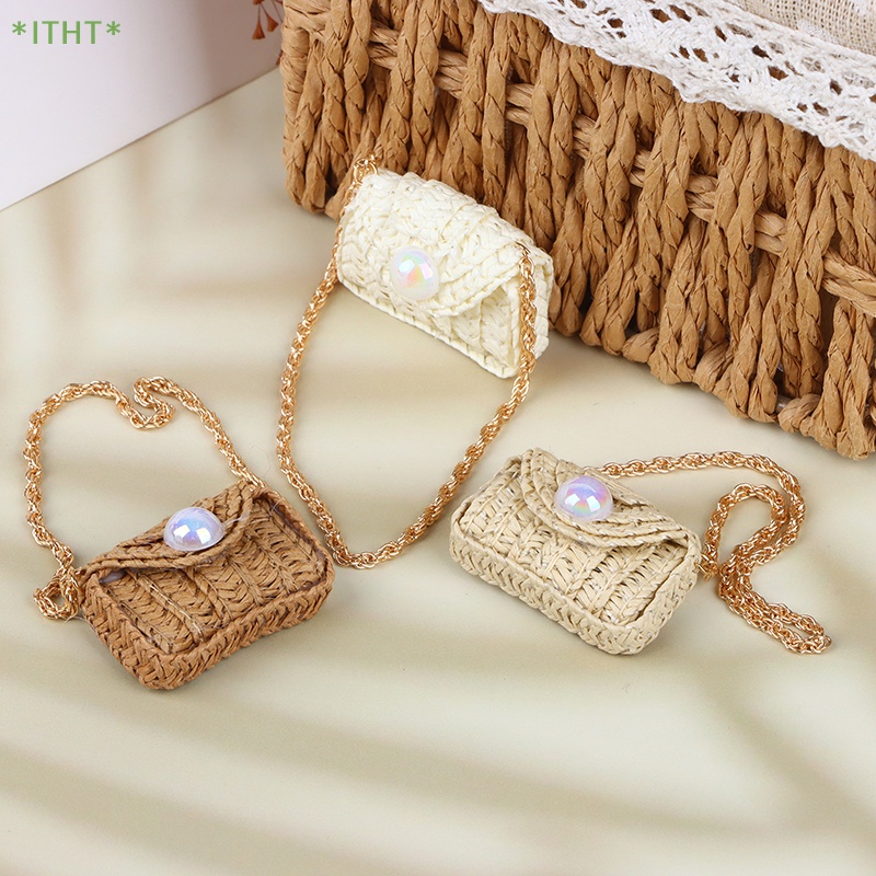 Túi cói Vai Bằng Rơm Đan Thời Trang Cho Búp Bê Tỷ Lệ 1 / 12 Mới