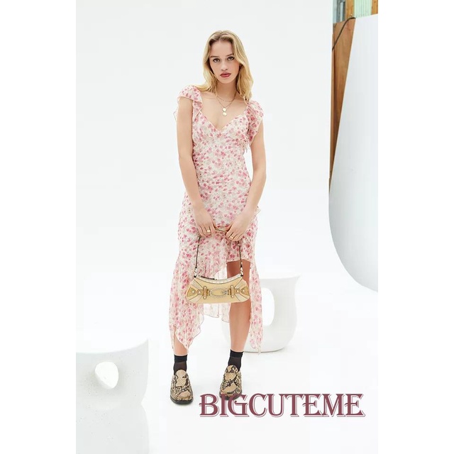 Đầm Midi Tay Ngắn Cổ Chữ V Màu Sắc Trơn In Họa Tiết Hoa Xinh Xắn Thời Trang Mùa Hè Cho Nữ