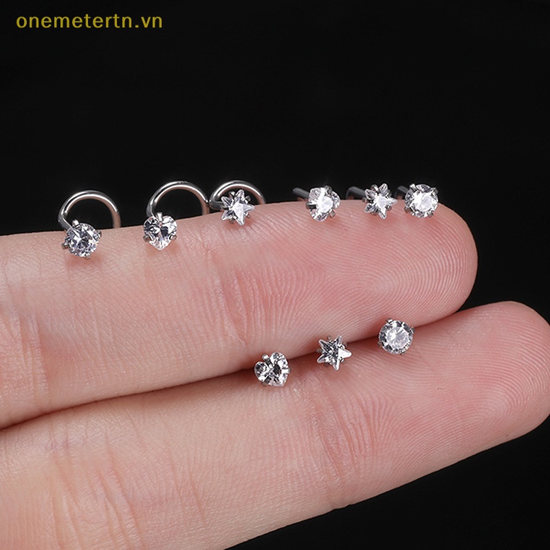 Set 3 Khuyên Mũi Bằng Thép Không Gỉ Đính Đá Thời Trang Cho Nữ