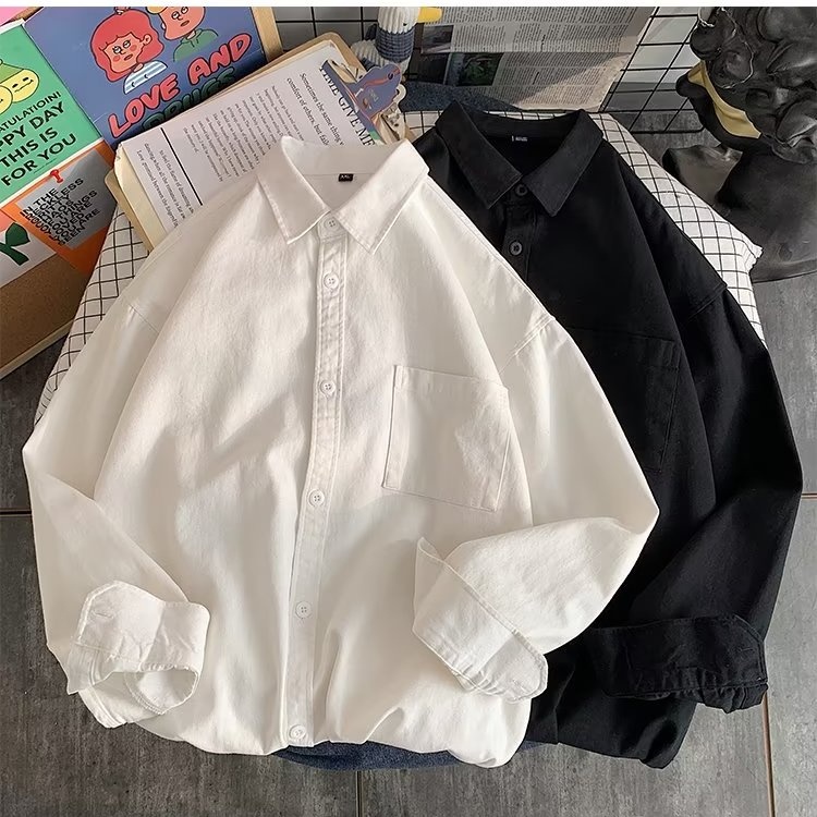 Áo Sơ Mi Tay Dài Dáng Rộng Cỡ Nhỏ Màu Trơn Thời Trang Cho Nam Và Nữ