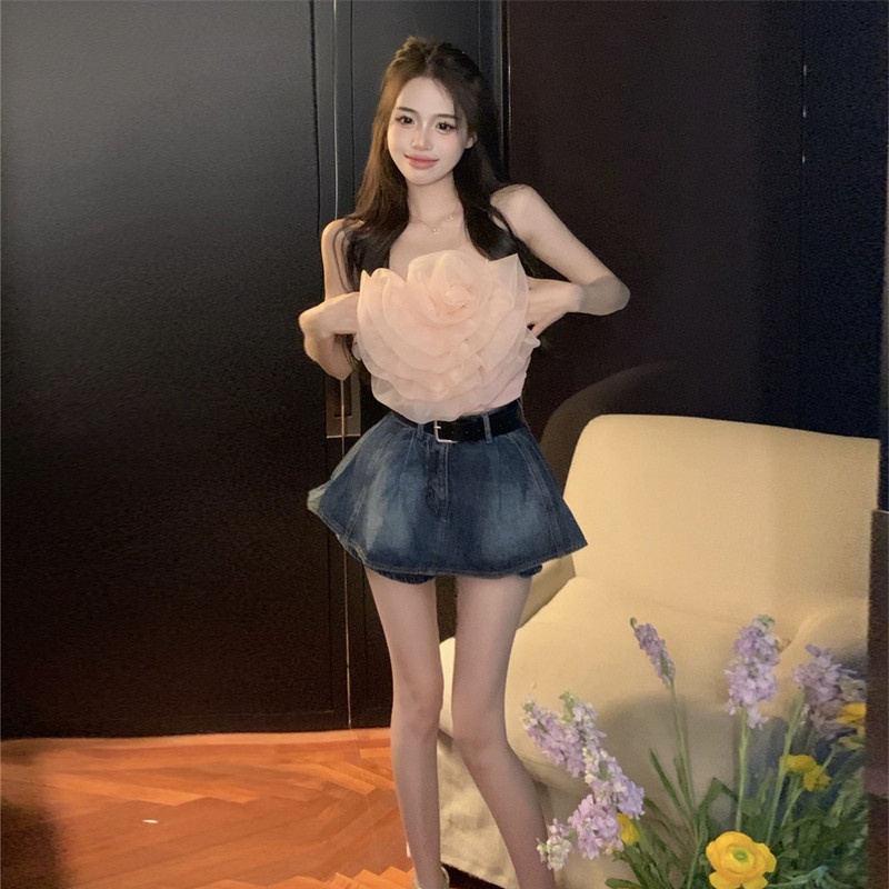 Áo Hai Dây Phối Lưới Họa Tiết Hoa Thời Trang Mùa Hè Quyến Rũ Cho Nữ