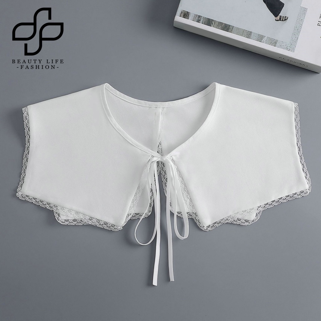 Cổ Áo Sơ Mi Cotton Màu Trơn Cột Dây Có Thể Tháo Rời Thời Trang Cho Nữ