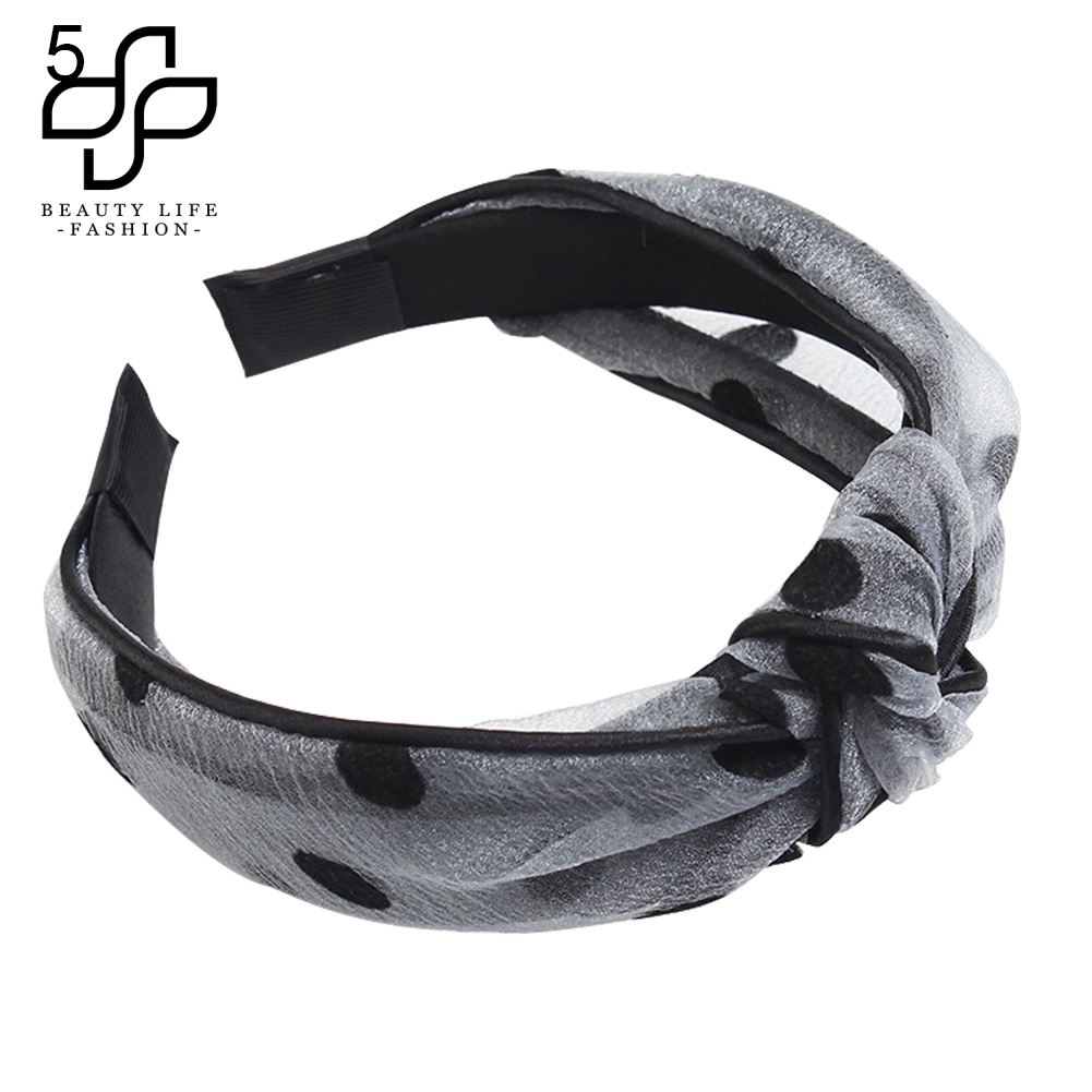 Băng Đô Cài Tóc Phối Vải Gạc Họa Tiết Chấm Bi Kiểu Vintage Cho Nữ