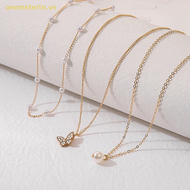 Vòng Cổ Choker Nhiều Lớp Mặt Hình Bướm Và Ngọc Trai Thanh Lịch Cho Nữ