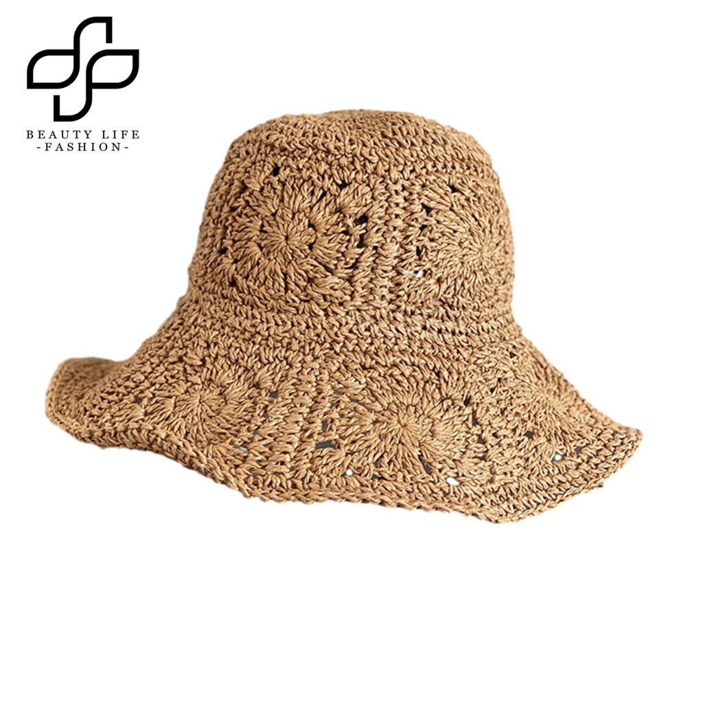 Nón Cối Rộng Vành Màu Trơn Thoáng Khí Chống Tia UV Thiết Kế Đục Lỗ Thời Trang Đi Biển Mùa Hè Cho Nữ