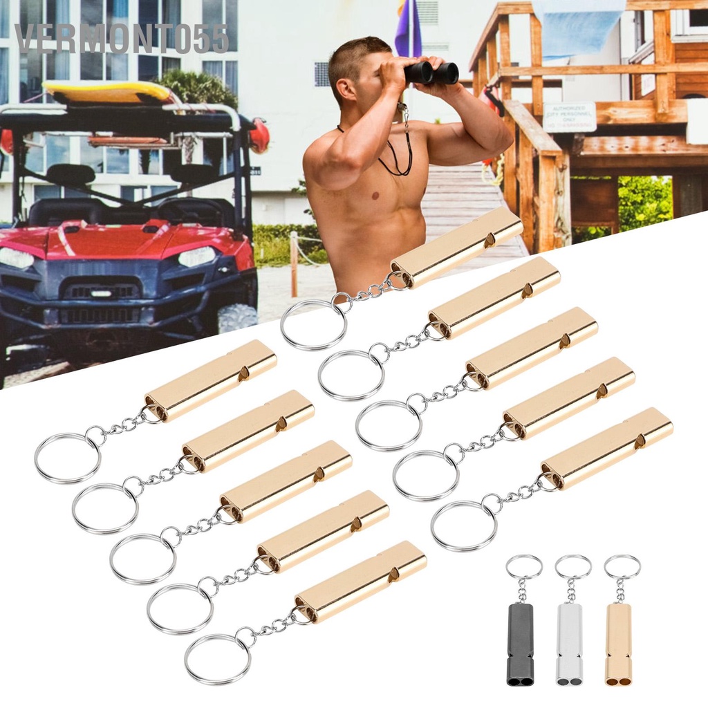 Vermont055 10 Chiếc Hợp Kim Nhôm Khẩn Cấp Còi Sinh Tồn Đôi Ống Tần Số Cao Có Móc Khóa