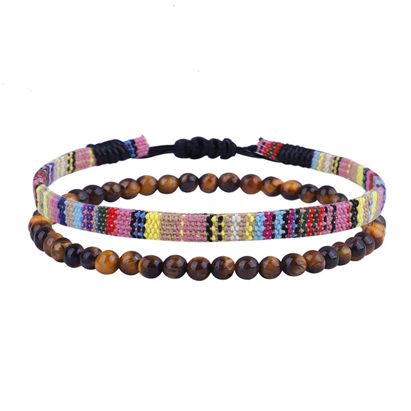 Ygt Set 2 Lắc Chân Bện Dây Đính Đá Mắt Hổ Màu Sắc Cầu Vồng Thủ Công Thời Trang Cho Cặp Đôi