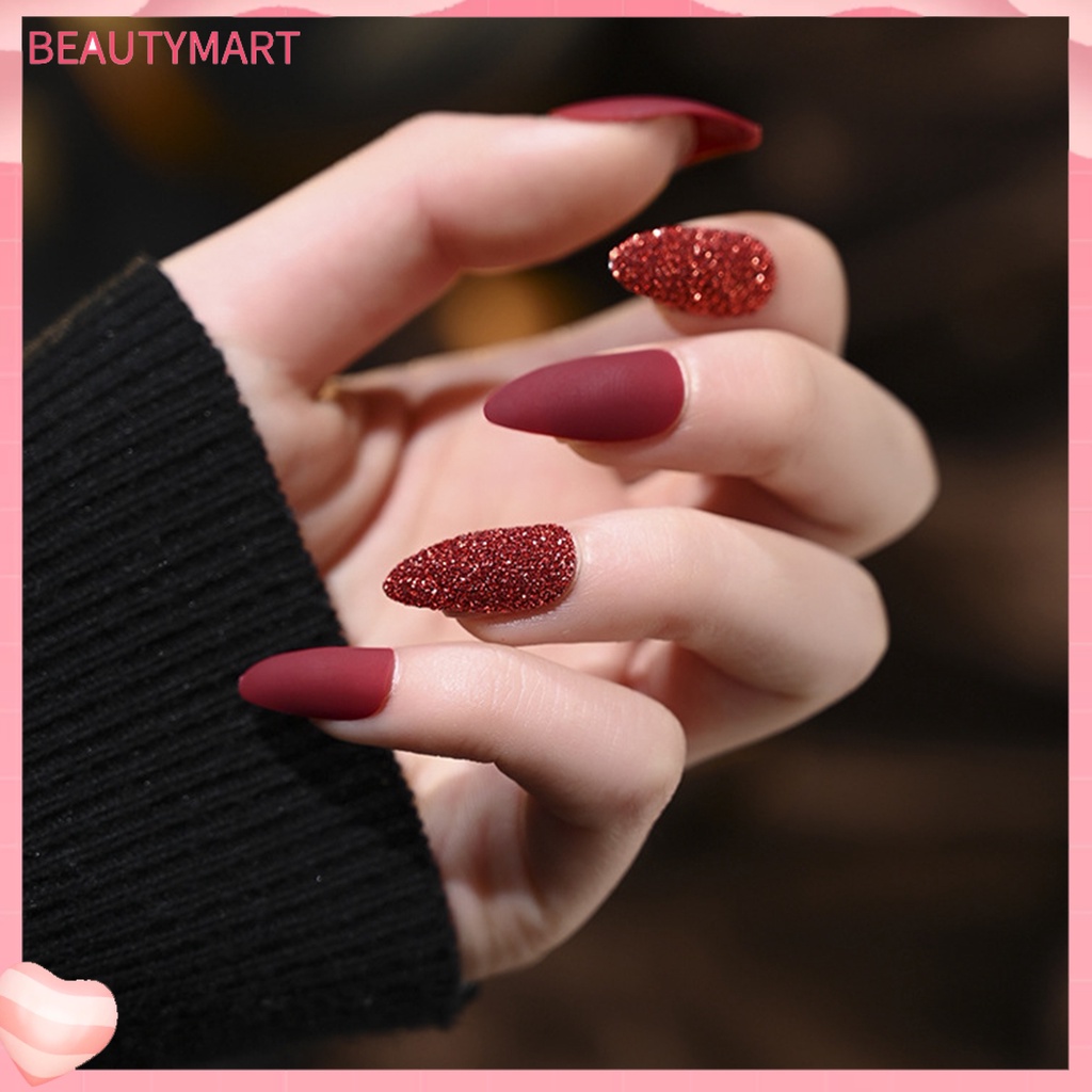 1 Bộ Móng Tay Giả Màu Lì Và Kim Sa Lấp Lánh Nhiều Màu Sắc Có Thể Tháo Rời