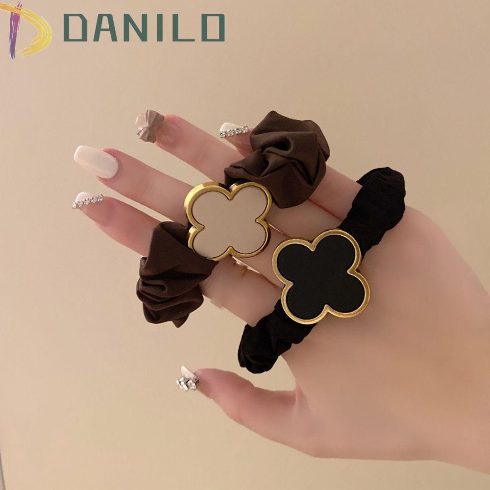 Dây Cột Tóc Scrunchies Bằng Hợp Kim Họa Tiết Cỏ Bốn Lá Xinh Xắn Thời Trang Cho Nữ