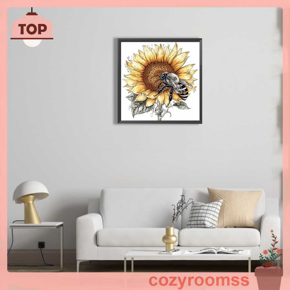 Tranh Đính Đá Kim Cương Toàn Bộ 5D DIY Hình Vẽ Con Ong Và Hoa Hướng Dương