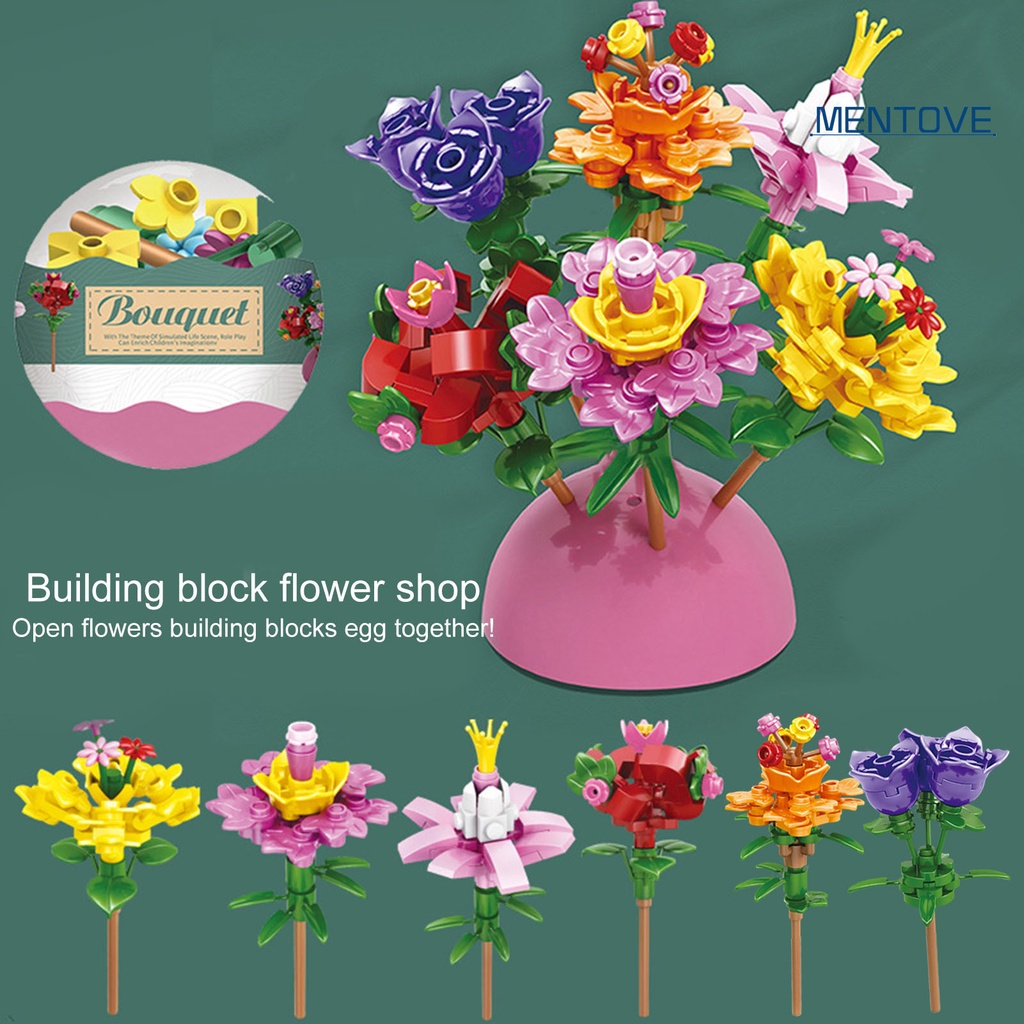 Bộ 6 Khối Lắp Ráp Đồ trang trí Hoa Hồng 3D DIY Trang Trí Nhà Cửa