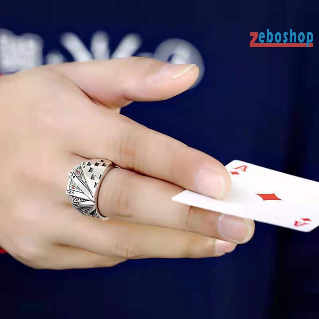 Nhẫn Hở Khắc Hình Thẻ Bài Poker Cổ Điển Có Thể Điều Chỉnh Thích Hợp Dự Tiệc