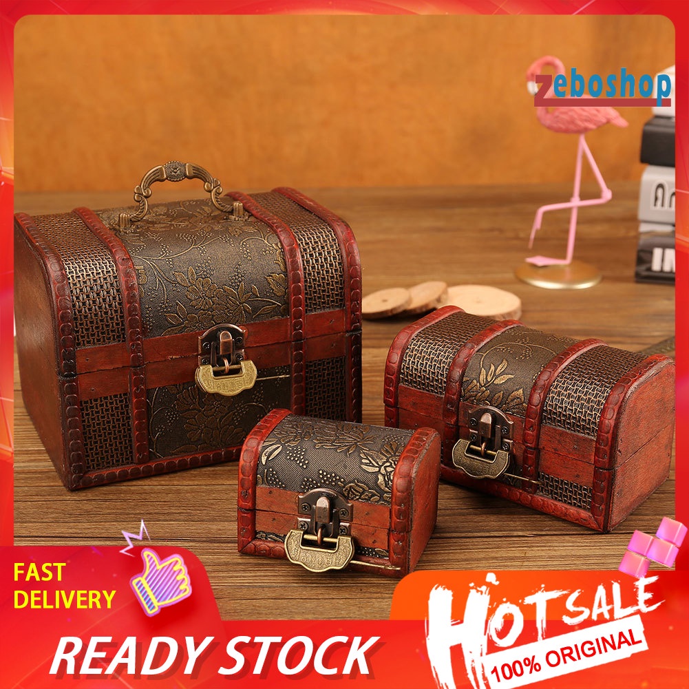 Hộp Đựng Trang Sức In Hoa Nhỏ Xinh Có Khóa Kiểu Retro