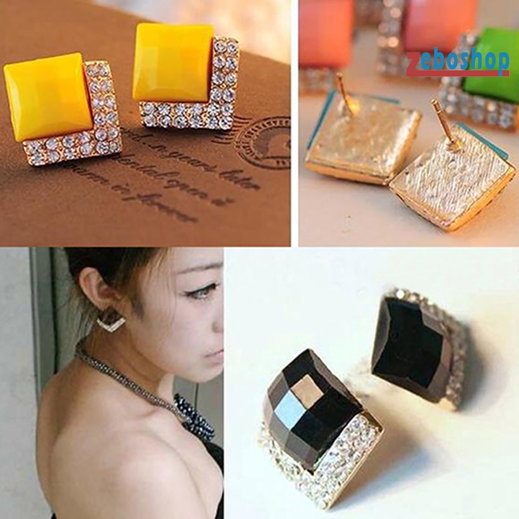 1 Đôi Bông Tai Hình Vuông Lấp Lánh Duyên Dáng Dành Cho Nam Và Nữ