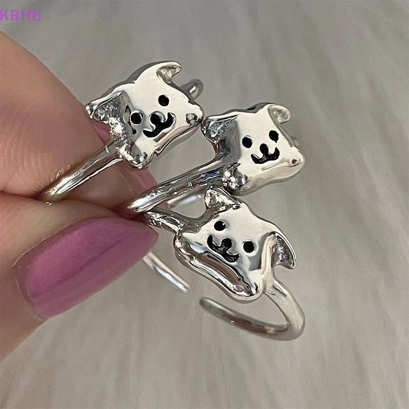Nhẫn Hở Họa Tiết Cún Hoạt Hình Màu Bạc Dễ Thương Có Thể Điều Chỉnh Cho Nữ Mới