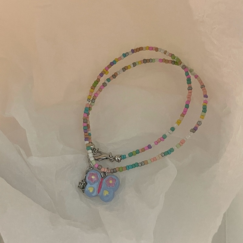 Vòng cổ Chuỗi Hạt Nhiều Màu Sắc Mặt Hình Bướm Dễ Thương Phong Cách Hàn Quốc Cho Nữ