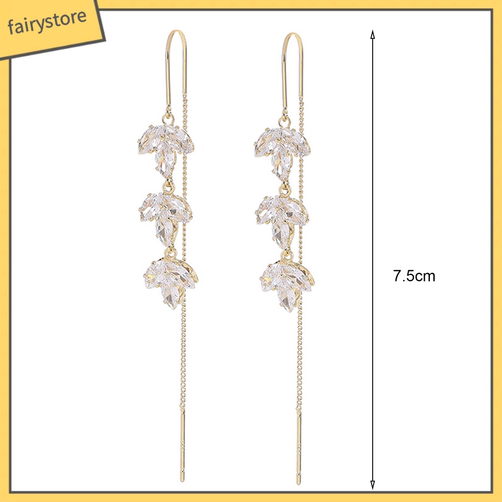 1 Đôi Bông Tai Dáng Dài Đính Đá Zircon Sang Trọng Cho Nữ