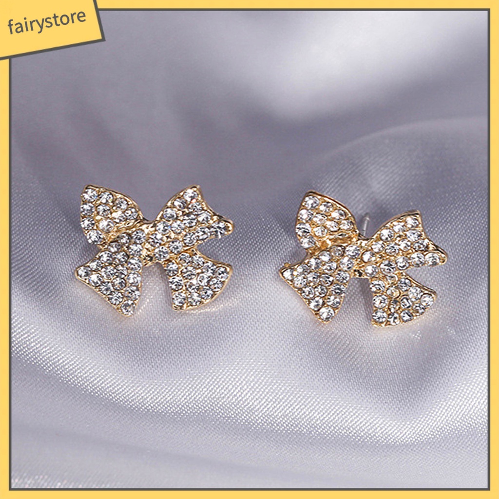 1 Đôi Bông Tai Hình Nơ Đính Đá Ngọt Ngào Dành Cho Nữ