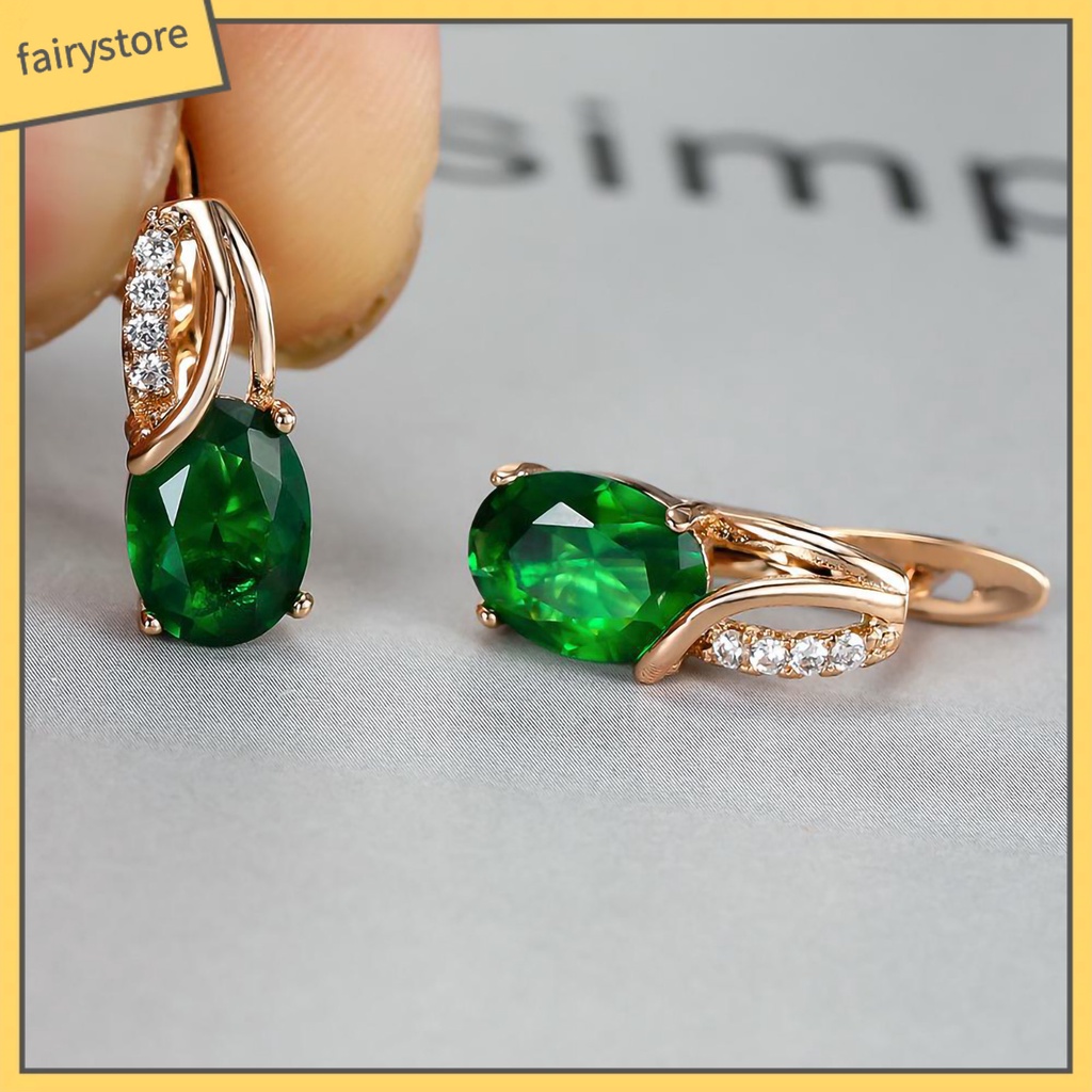 1 Đôi Bông Tai Hình Oval Đính Đá Zircon Sáng Lấp Lánh Dành Cho Nữ