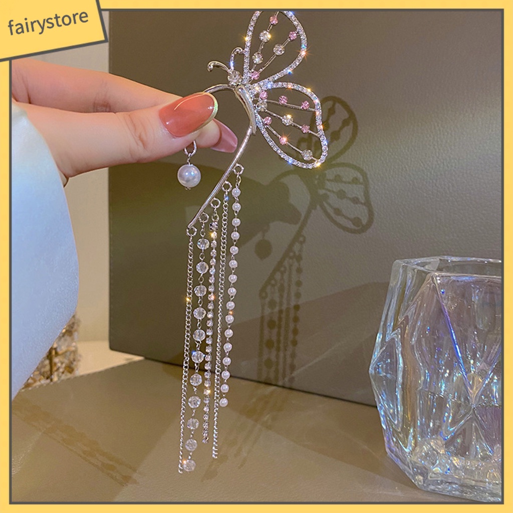 1 Đôi Bông Tai Hình Bướm Có Đính Đá Lấp Lánh Dành Cho Nữ