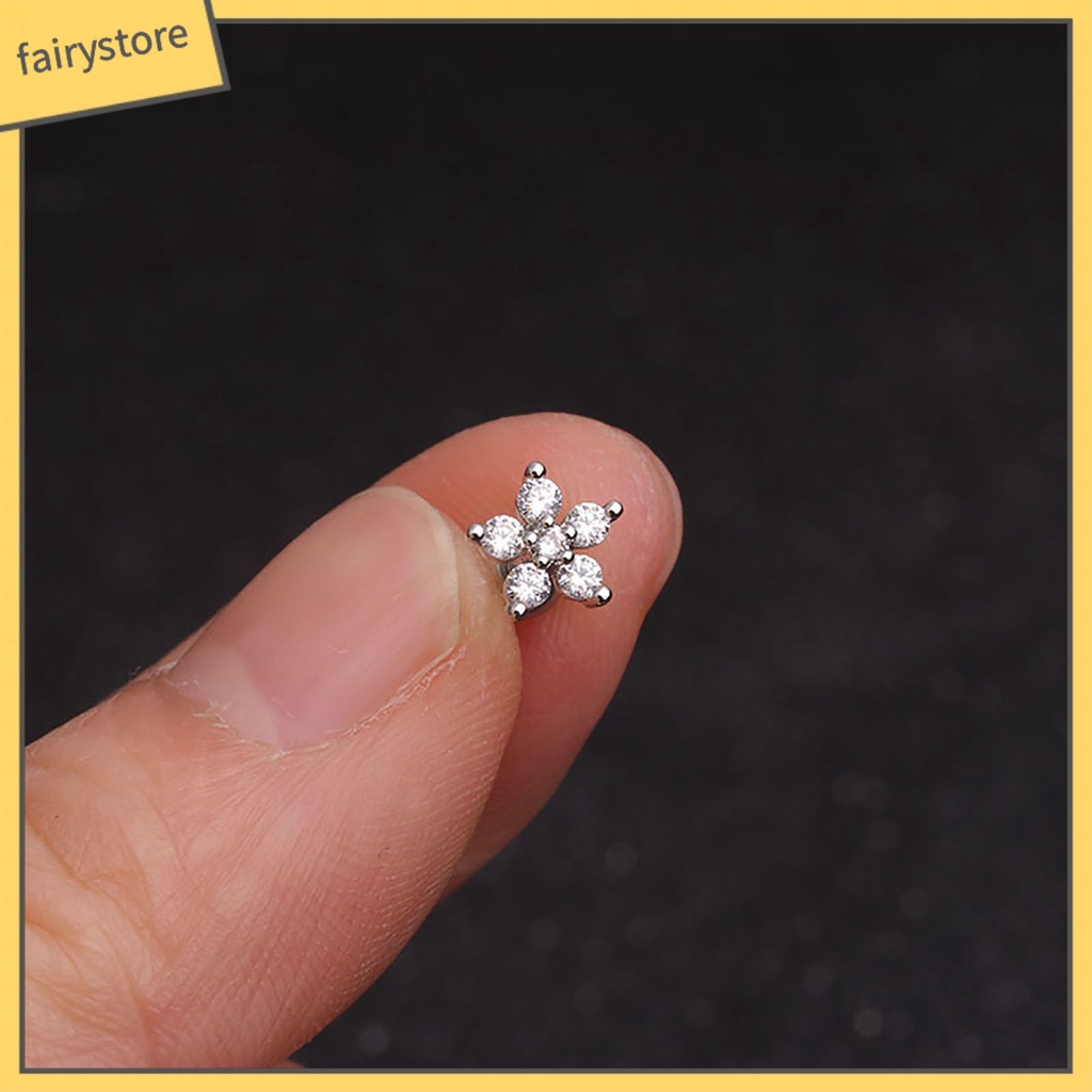 1 Khuyên Xỏ Tai Bằng Thép Không Gỉ Đính Đá Zircon Thời Trang