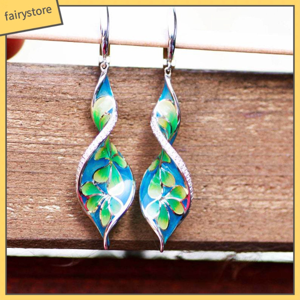 1 Đôi Bông Tai Hình Xoắn Ốc Tráng Men Lâu Trôi Phong Cách Vintage