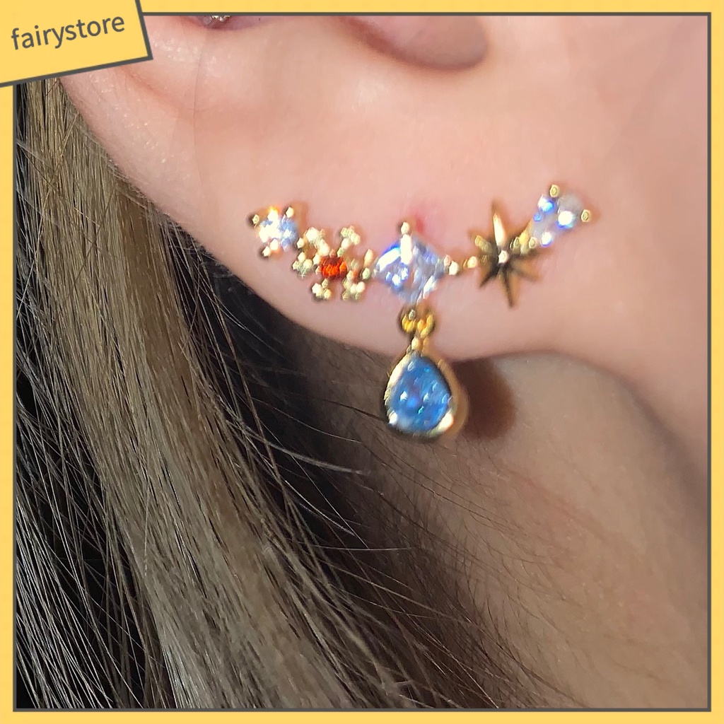 Vòng cổ / Bông Tai Đính Đá Zircon Hình Giọt Nước Màu Bạc / Xanh Dương Phong Cách Vintage Thời Trang Mùa Hè Cho Nữ