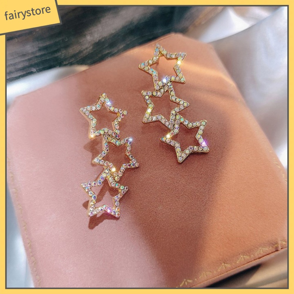 Khuyên Tai Hình Ngôi Sao Đính Đá Nhiều Màu Sắc Thời Trang
