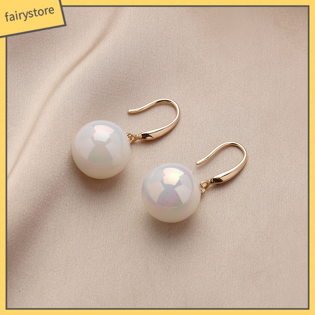 1 Đôi Bông Tai Đính Ngọc Trai Giả Màu Trắng Sáng Bóng Thanh Lịch Dành Cho Nữ