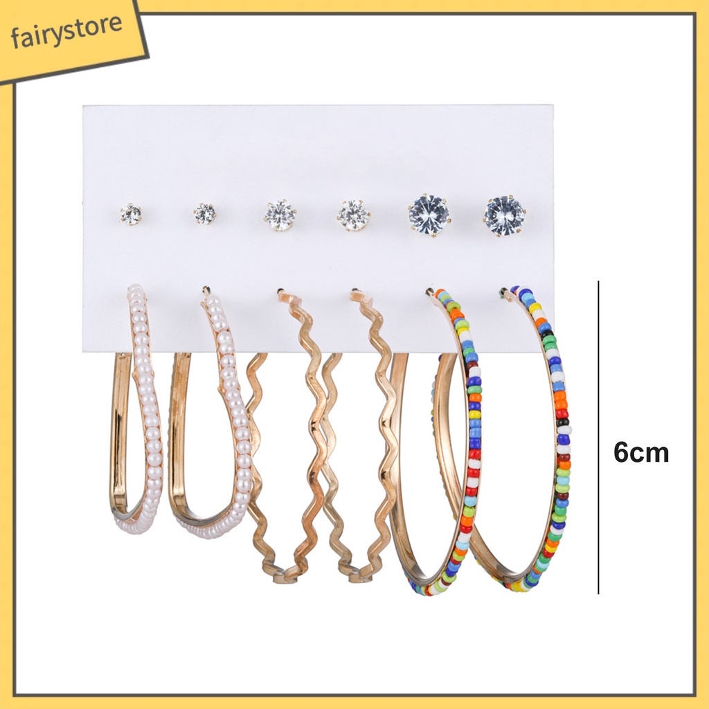 Set 6 Đôi Bông Tai Dạng Vòng Thời Trang Dành Cho Nữ