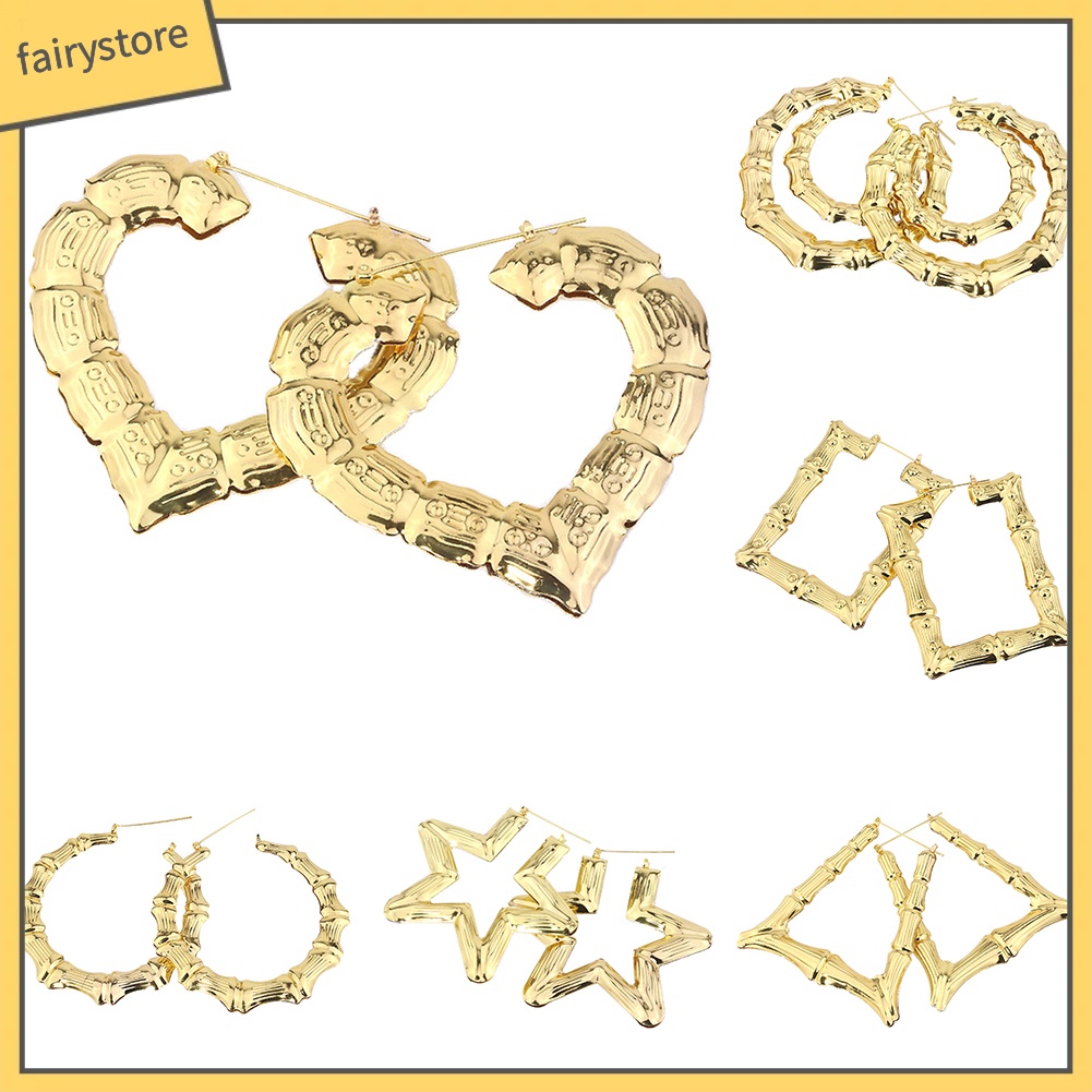 Bông Tai Hình Tròn / Vuông / Ngôi Sao / Trái Tim Dập Nổi Bằng Tre Thời Trang Cho Nữ