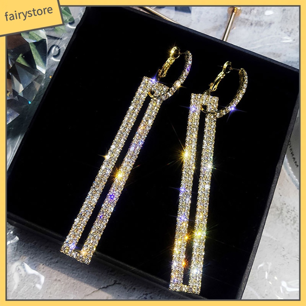 Bông Tai Hình Chữ Nhật Đính Đá Thời Trang Dành Cho Nữ