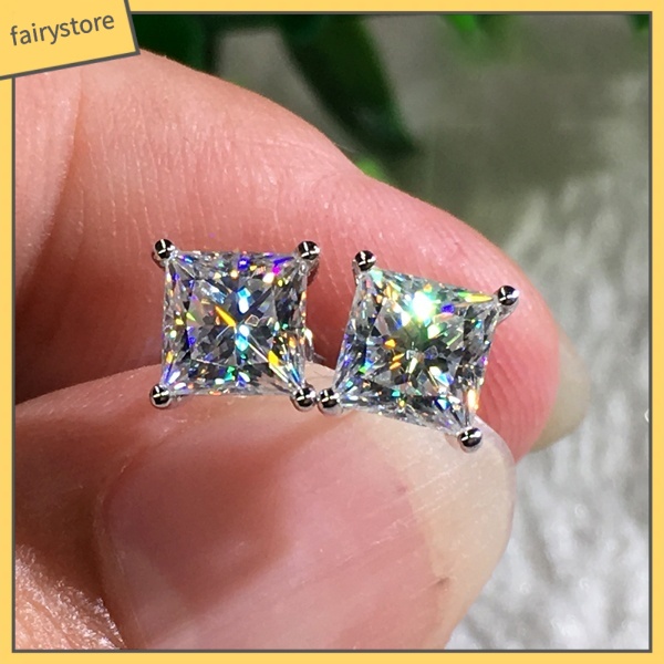 Đôi Khuyên Tai Đính Đá Zirconia Hình Vuông Mini Thời Trang Cho Nữ