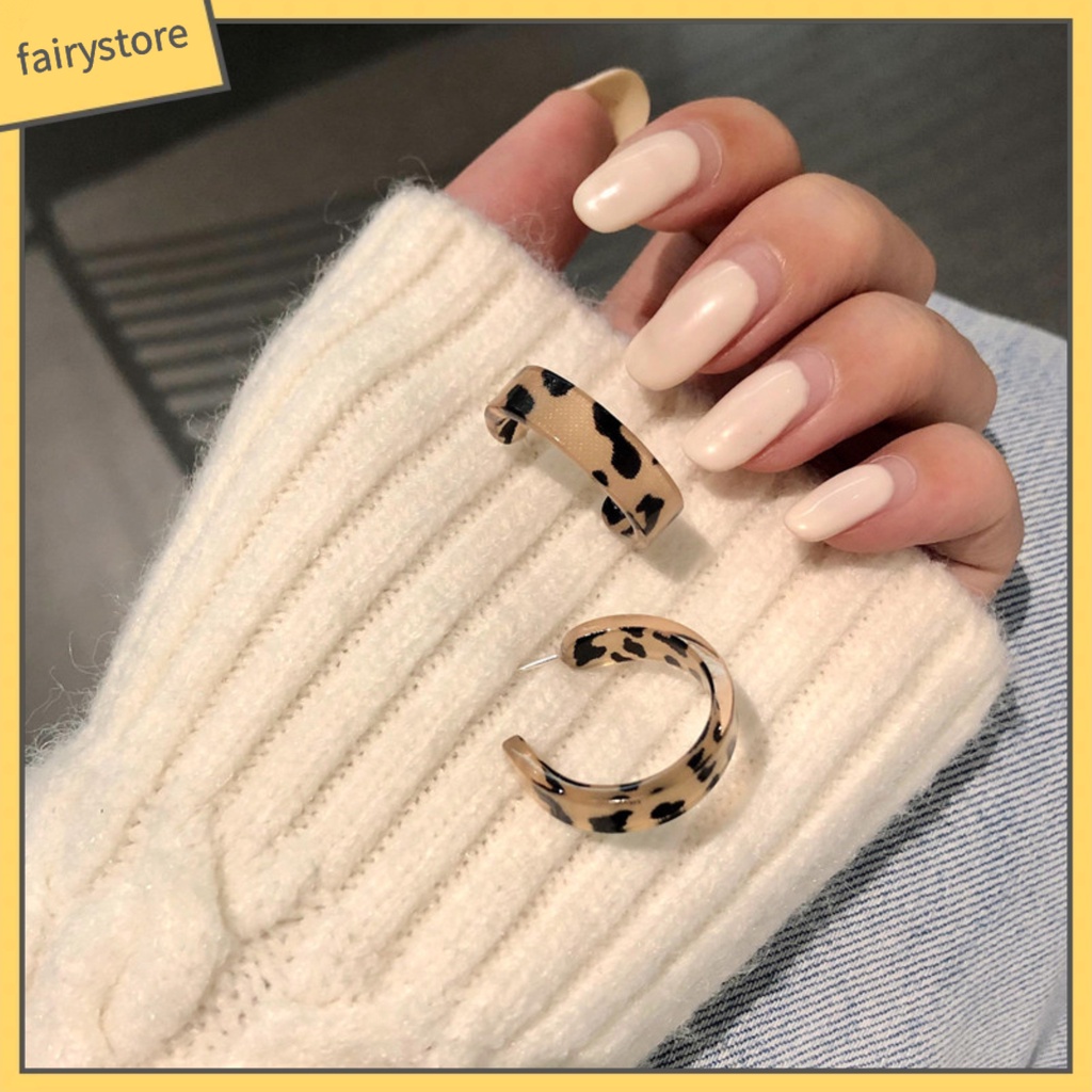 Bông Tai Nhựa Resin Dáng Dài Họa Tiết Da Báo Đơn Giản Thời Trang Cho Nữ