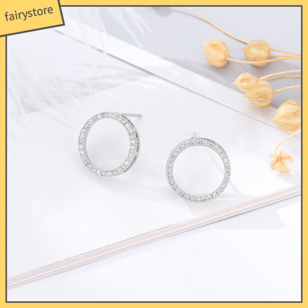 Bông Tai Hình Tròn Đính Đá Zircon Hình Trái Tim Đơn Giản Cho Nữ