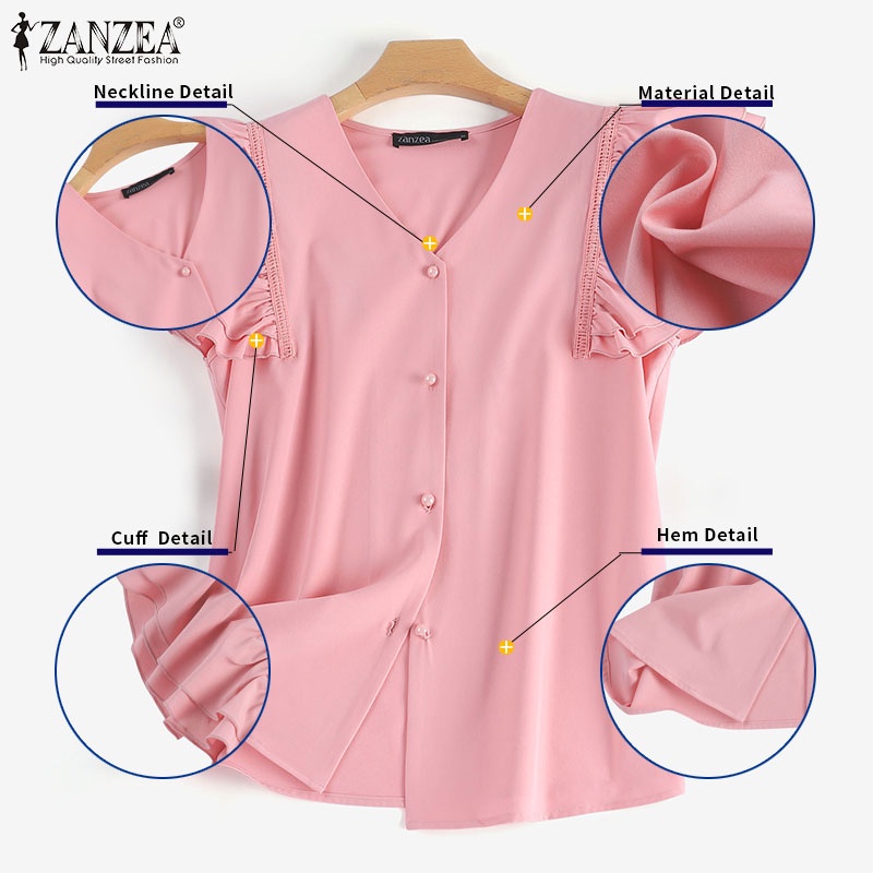 Zanzea Áo Kiểu Nữ Cộc Tay Cổ Chữ V Thời Trang Hàn