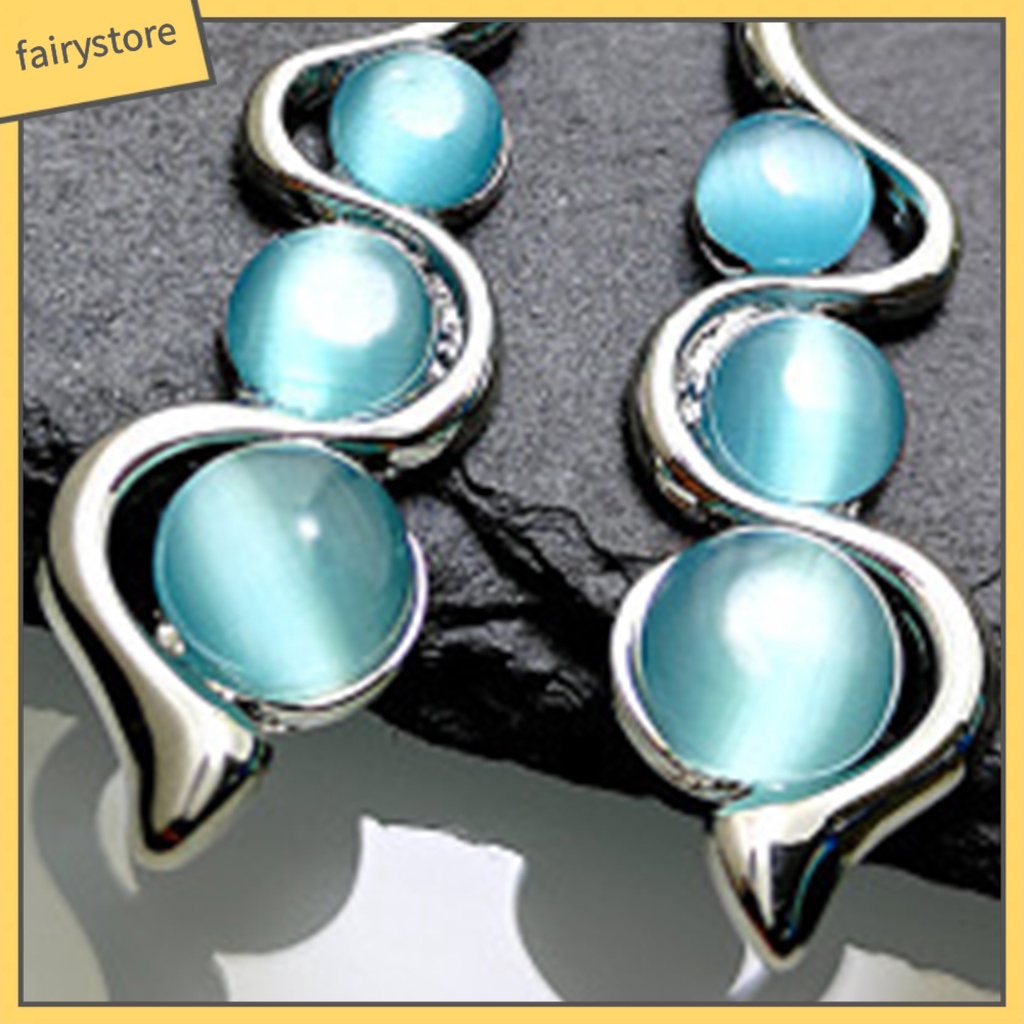 1 Đôi Bông Tai Móc Hình Gợn Sóng Đính Đá Xanh Dương Phong Cách Bohemia Dành Cho Nữ