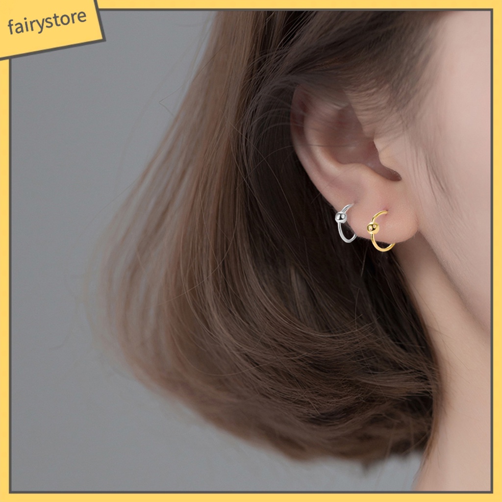 Set 2 Khuyên Tai Tròn Rỗng Đính Bóng Lông Thiết Kế Hình Học Mặc Hàng Ngày