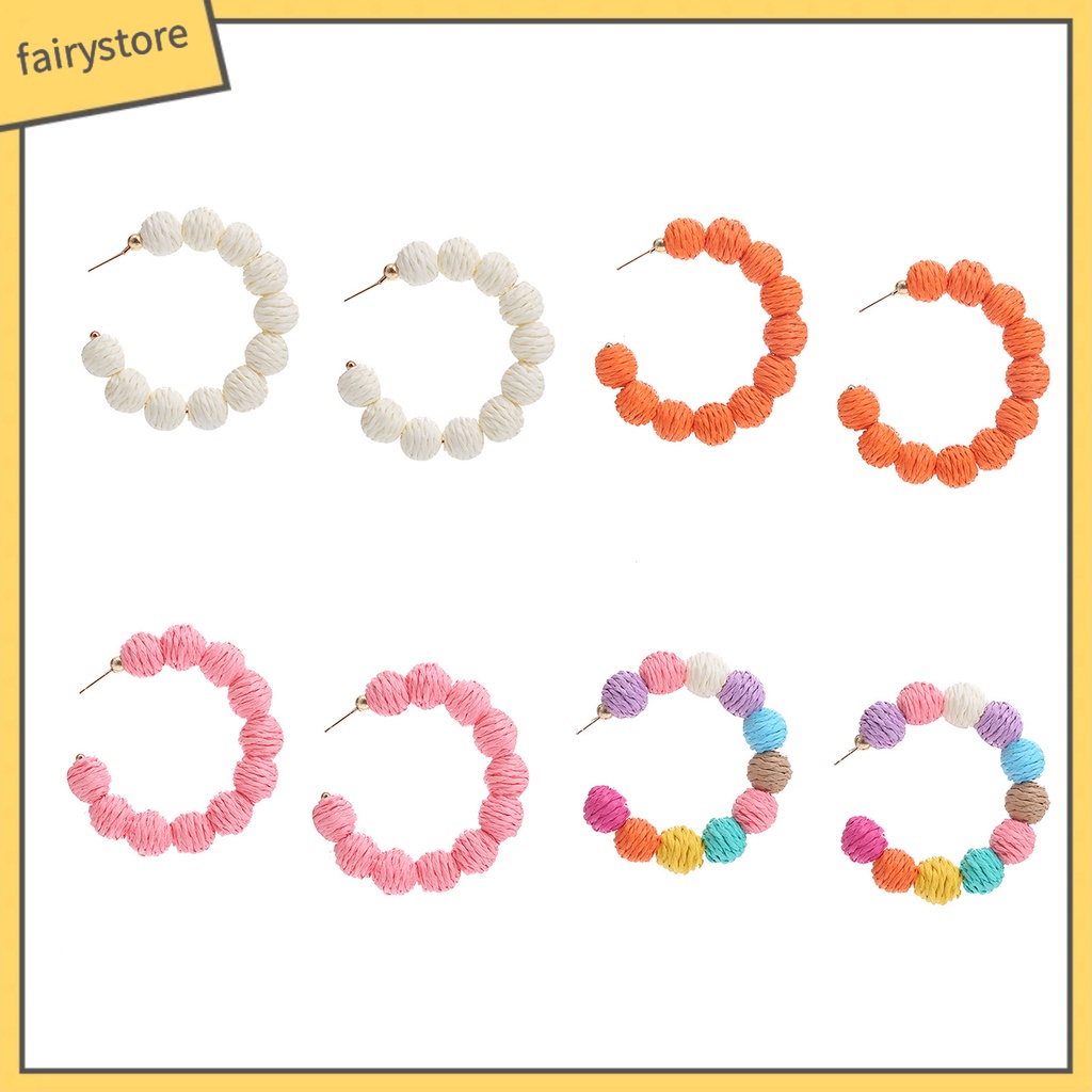 1 Đôi Bông Tai Hình Chữ C Đính Bóng Tròn Phong Cách Bohemian Dành Cho Nữ