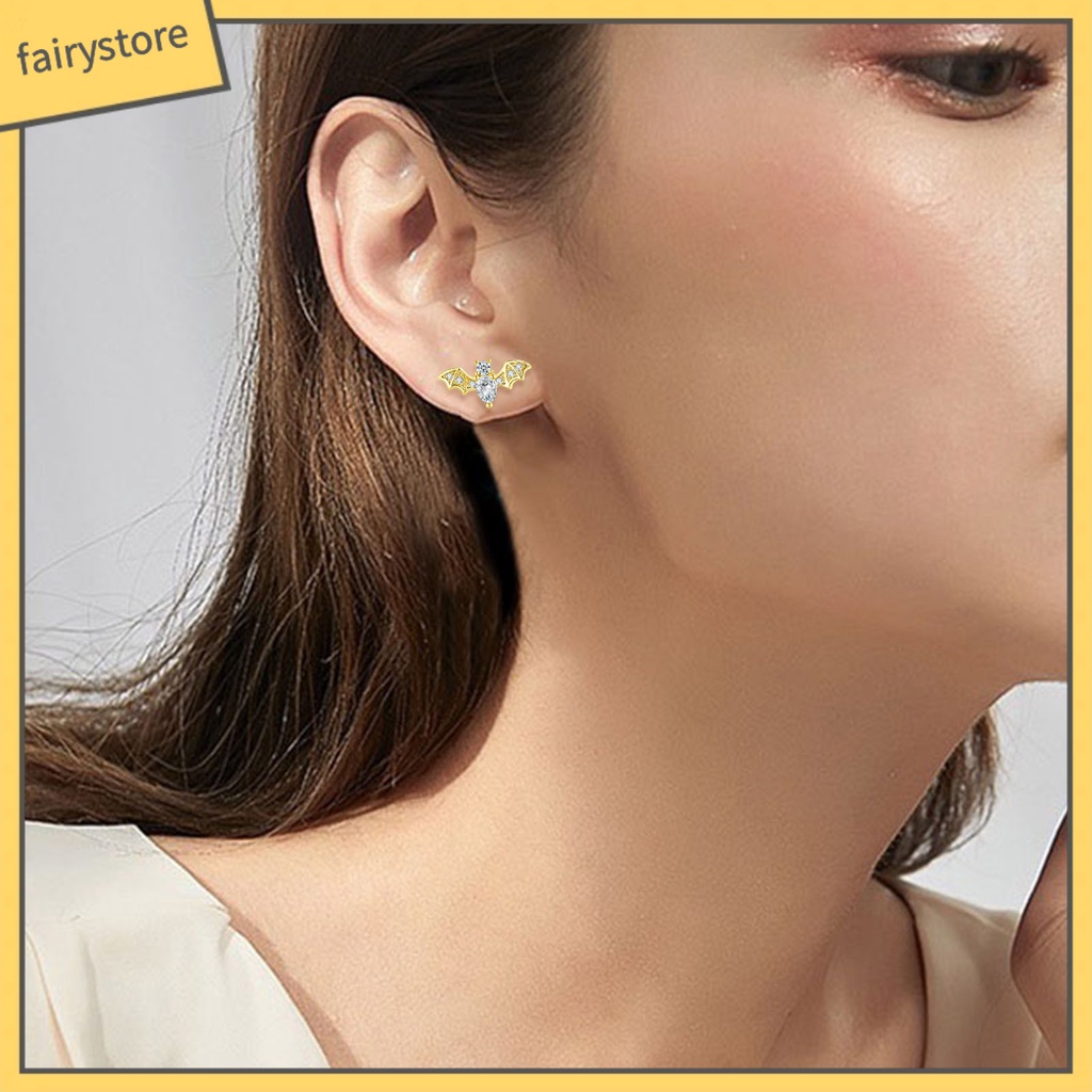 1 Đôi Bông Tai Hình Dơi Đính Đá Zircon Dễ Thương