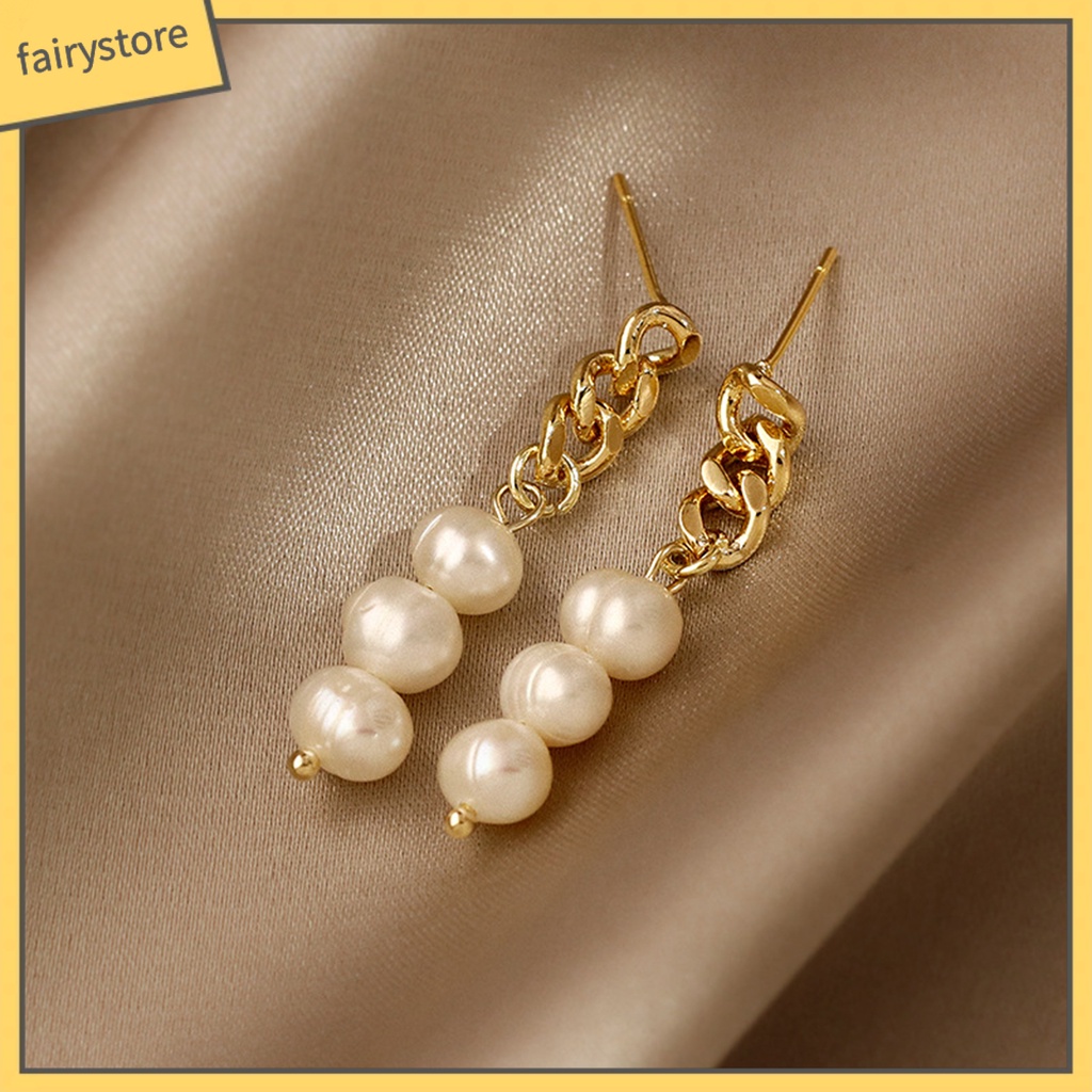 Bông Tai Dáng Dài Đính Ngọc Trai Giả Dễ Thương Cho Nữ